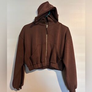 Women’s cropped hooded jacket brown with gold zipper - brand Windsor - sz small